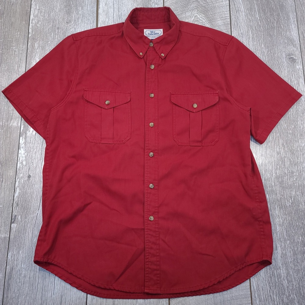 Tilley Endurables Button Down Mens Large Red Short Sleeve Italian Fabric Shirt